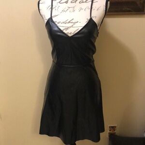 Zara women’s basic collection faux leather v-neck a-line side zipper dress